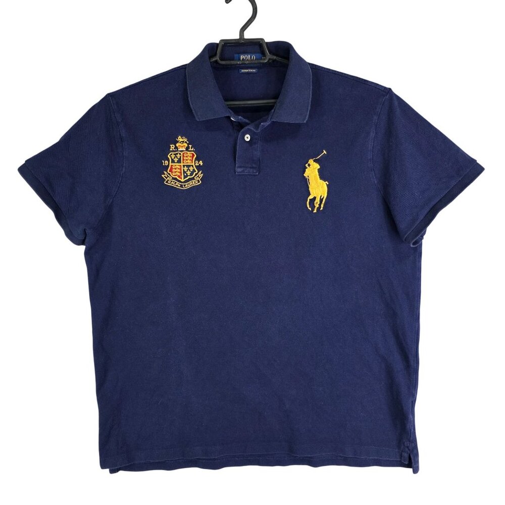 Mens Navy Polo Ralph Lauren Shirt Short Sleeve Big Pony Crest Slim Fit Size XXL
